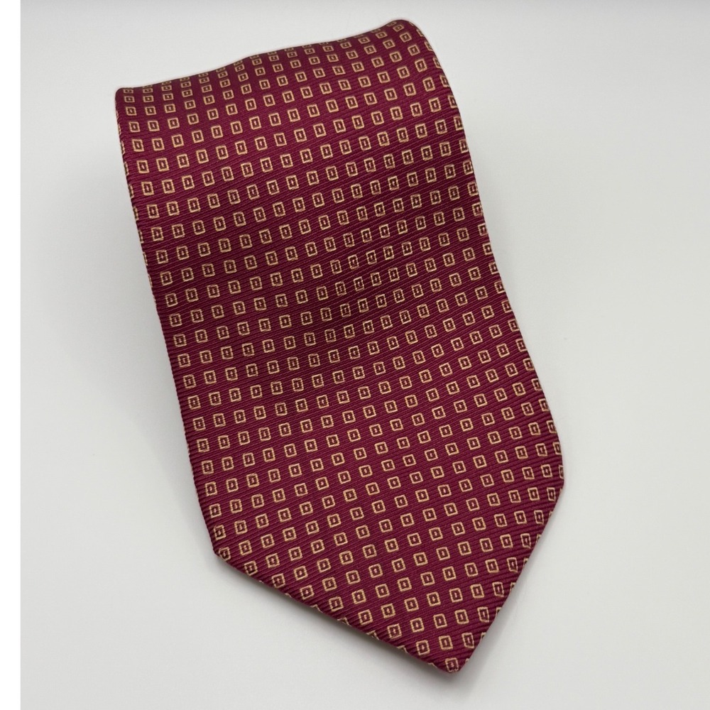 Fumagalli's Silk Tie OS Burgundy Gold Geometric Square Italian Design Formal